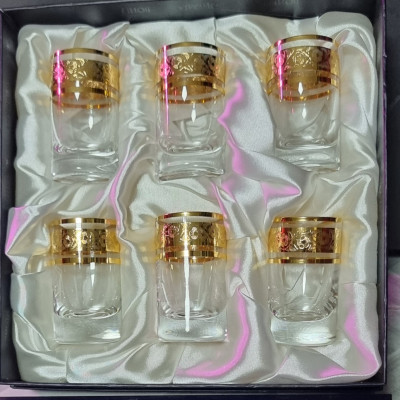 Bộ 6 ly uống rượu mạnh mạ vàng Tiệp Khắc 24k 035 ml