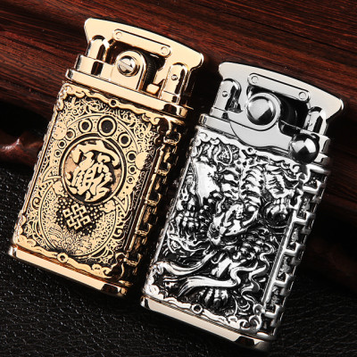 Vỏ Hột Quẹt Bật Lửa Chief CF018-60Y Khắc họa tiết hoa văn Kì Lân đẹp độc lạ - Dùng Xăng Đá Cao Cấp