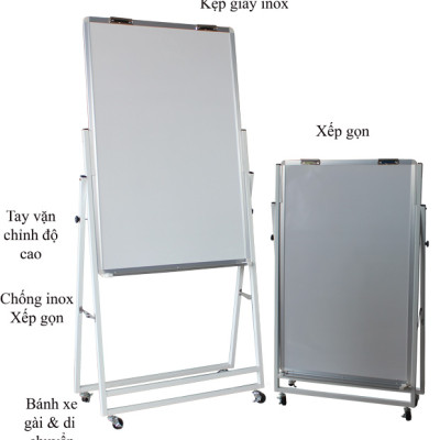 Bảng Flipchart chân gấp 80x120cm-Mặt bảng trắng không ô ly 80x120cm