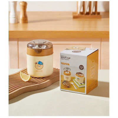Bình Ủ Cháo DEAR LITTLE BEAR Kèm Muỗng, Túi Xách, Nhựa Không BPA, Inox 304 An Toàn - HÀNG CHÍNH HÃNG MINIIN