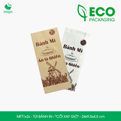 Combo 100 Túi bánh mì 24x9.5x4.5 cm - In sẵn họa tiết CỐI XAY GIÓ - Bao bánh mì Túi giấy thực phẩm an toàn