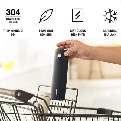 Bình Giữ Nhiệt Lock&Lock Featherlight One Touch Tumbler LHC3257 (500ml) - Hàng Chính Hãng, Mở Nắp Bằng 1 Tay, Thân Bình Nhỏ Gọn, Trọng Lượng Nhẹ Hoàn Hảo, Tặng Kèm Ống Hút Inox