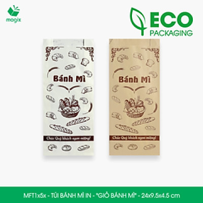 Combo 100 Túi bánh mì 24x9.5x4.5 cm, in sẵn họa tiết GIỎ BÁNH MÌ - Bao bánh mì Túi giấy thực phẩm an toàn