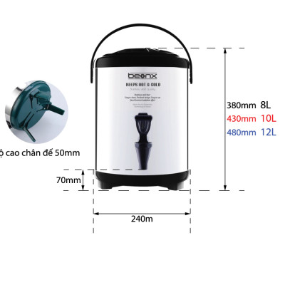 Bình Giữ Nhiệt BEONX 12 Lít - Chất liệu Inox 304 - Đỏ