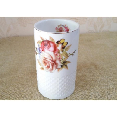 Ống đũa sứ đôi | ỐNG CẮM ĐŨA 2 CÓ THOÁT NƯỚC KHUNG KIM LOẠI | 2 HŨ SỨ ĐỰNG ĐŨA VÂN SẦN CAO CẤP VIỀN VÀNG