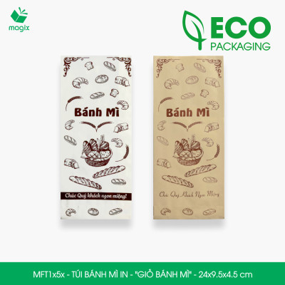 Combo 100 Túi bánh mì 24x9.5x4.5 cm, in sẵn họa tiết GIỎ BÁNH MÌ - Bao bánh mì Túi giấy thực phẩm an toàn