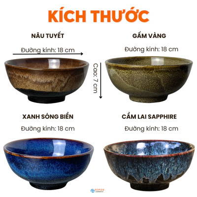  Bát tô phở, tô canh cao cấp D18H7 GOMIE CERAMIC BÁT TRÀNG, men hỏa biến cao cấp.