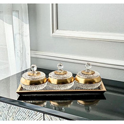 Thố pha lê mài mạ vàng BOHEMIA đường kính 13cm Hàng chính hãng