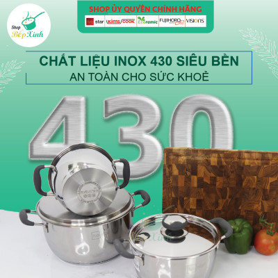 Bộ Nồi Inox 430 Và Chảo Chống Dính Inox 3 Đáy Bếp Từ Quai Silicon 3 Chiếc Fivestar