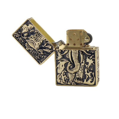 Vỏ Hột Quẹt Bật Lửa Đẹp Độc Lạ Z-KJ1015 Màu Vàng Cổ Họa Tiết Con Voi 3D Nổi Cực Đẹp
