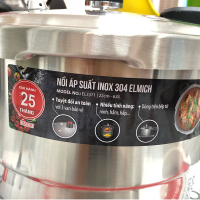 Nồi áp suất Inox 304 Elmich 20cm 4.0L EL3369 tặng kèm giá hấp Inox - Hàng chính hãng