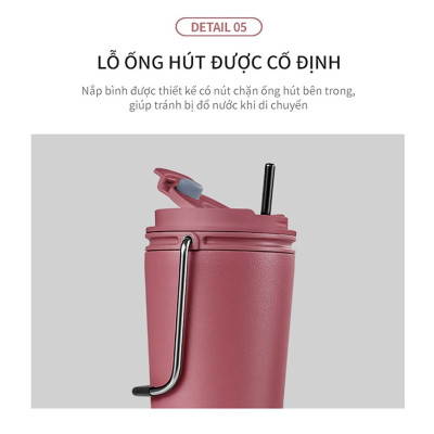 Bình giữ nhiệt Lock&Lock Bucket Tumbler Nắp bật không ống hút - Màu hồng LHC4269DPIK 540ml - Hàng chính hãng thép không gỉ quai xách tiện lợi - JoyMall