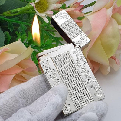 Vỏ Hột Quẹt Bật Lửa Upon Hoa Văn Khắc Dọc 2 Bên D110B Màu Bạc Đẹp, Độc Lạ - Dùng Gas Đá Cao Cấp