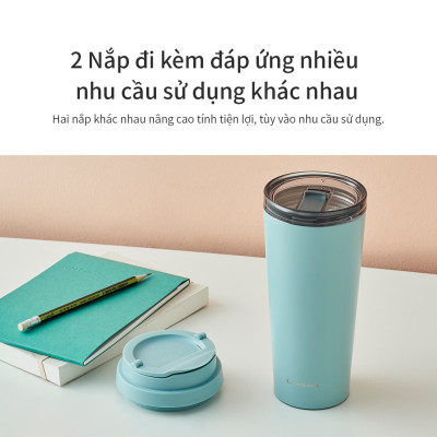 Bình giữ nhiệt LocknLock New Clip Tumbler màu đen LHC4279BLK 540ml, Hàng chính hãng, có 2 nắp thay thế - JoyMall