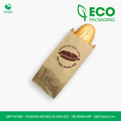 MFT1N1NN - 24x9.5x4.5 cm - 1000 Túi bánh mì Nâu, in sẵn họa tiết XE BÁNH MÌ - Bao bánh mì Túi giấy thực phẩm an toàn