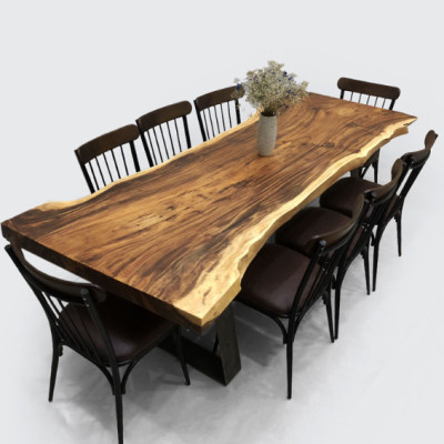 Bộ bàn 8 ghế gỗ me Tây nguyên khối CTMTBD3 Tundo 2m38 x 71/88 x 76 cm gỗ dày 7cm