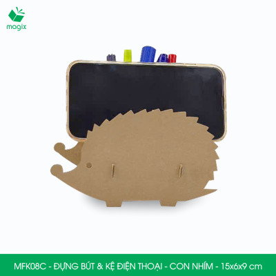 MFK08C - Đựng bút & kệ điện thoại bằng giấy carton - Hộp bút kiểu dáng Con nhím - 15x6x9 cm