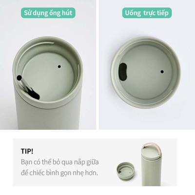 Bình giữ nhiệt Lock&Lock 475ml Metro Two Way màu trắng LHC4274WHT, Hàng chính hãng, có quai xách, đế silicone chống trượt - JoyMall