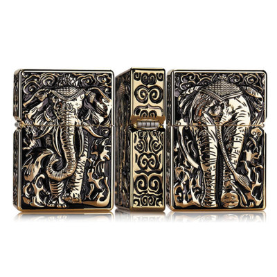 Vỏ Hột Quẹt Bật Lửa Đẹp Độc Lạ Z-KJ1015 Màu Vàng Cổ Họa Tiết Con Voi 3D Nổi Cực Đẹp