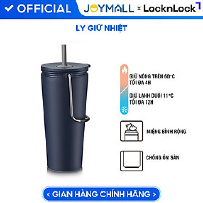 Bình giữ nhiệt Lock&Lock Bucket Tumbler Nắp đậy có ống hút - Màu xanh navy LHC4268NVY 540ml - Hàng chính hãng thép không gỉ quai xách tiện lợi - JoyMall