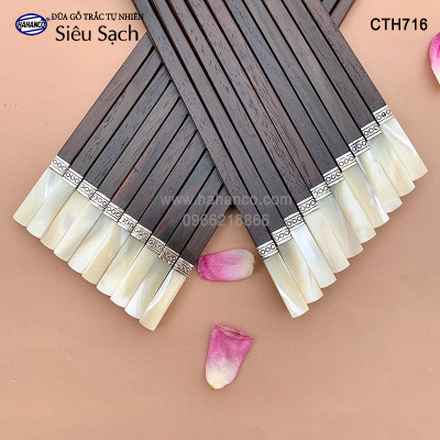 Đũa Trắc Việt Nam vuông đầu ốc viền Bạc hàng siêu cấp dành cho giới thượng lưu (10 đôi/hộp) CTH716TV - có thể làm quà biếu, tặng