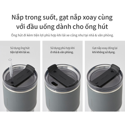 Bình giữ nhiệt LocknLock Metro Drive màu xám LHC4277SGRY 650ml - Hàng chính hãng, kèm ống hút cọ rửa, thiết kế nắp xoay - JoyMall