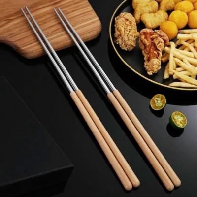 Đũa Inox Dài Nấu Ăn Cán Cầm Gỗ Thông Lõi Inox 304 Chống Han Gỉ Dài 38.5cm-  Đũa Xào Nấu Inox - Hàng Chính Hãng MINIIN