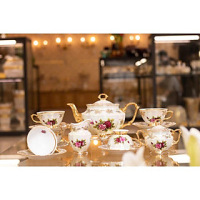 BỘ TRÀ SỨ MẠ VÀNG MEN NGỌC TRAI TIỆP KHẮC NỔI TIẾNG BH1111 (HÀNG CAO CẤP)