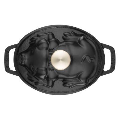 Nồi Oval Staub Nắp Hình Con Heo – Màu Đen – 17cm