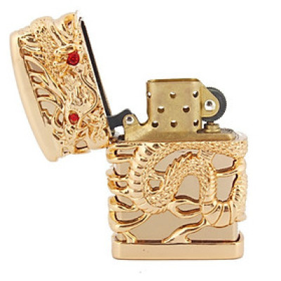 Quẹt Vỏ Hột Quẹt Bật Lửa Rồng Quấn Ôm Ngọc Chief CF0984J Dùng Xăng Bấc Đá Chuyên Dụng - Nhiều Màu (KHÔNG CÓ XĂNG)