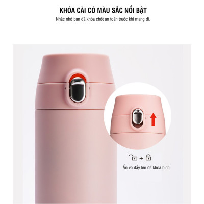 Bình Giữ Nhiệt Lock&Lock Featherlight One Touch Tumbler LHC3257 (500ml) - Hàng Chính Hãng, Mở Nắp Bằng 1 Tay, Thân Bình Nhỏ Gọn, Trọng Lượng Nhẹ Hoàn Hảo, Tặng Kèm Ống Hút Inox