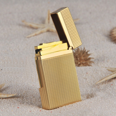 Vỏ Hột Quẹt Bật Lửa Upon D68V Họa Tiết Kẻ Dọc Màu Vàng - Dùng Gas Cao Cấp