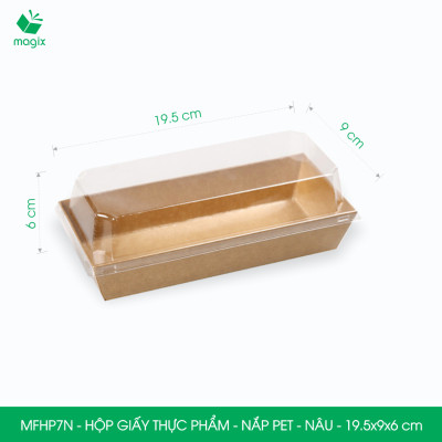 MFHP7N - 19.5x9x6 cm - 100 hộp giấy nắp PET kraft nâu đựng thực phẩm, thức ăn mang đi