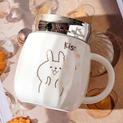 Cốc Sứ Nắp Gương Hình Động Vật Dễ Thương, Ly Sứ Nắp Quai Cầm Tiện Lợi 450ml - HÀNG CHÍNH HÃNG MINIIN