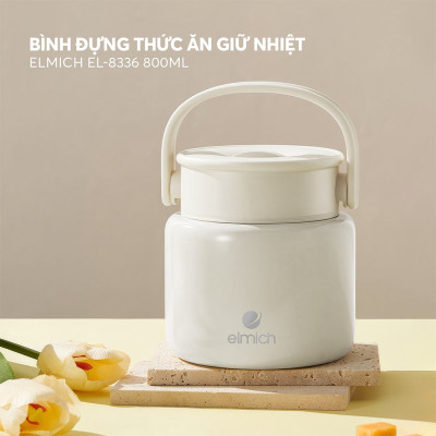 Bình Đựng Thức Ăn Giữ Nhiệt Inox Elmich EL8336 800ml,Hàng Chính Hãng,Kèm Muỗng,Có Thể Ủ Cháo-JoyMall