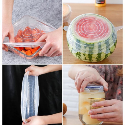 BỘ 6 NẮP ĐẬY THỰC PHẨM SILICONE - Màng Bọc Thực Phẩm Silicon Che Đậy Thức Ăn, Hoa Quả- HENRYSA