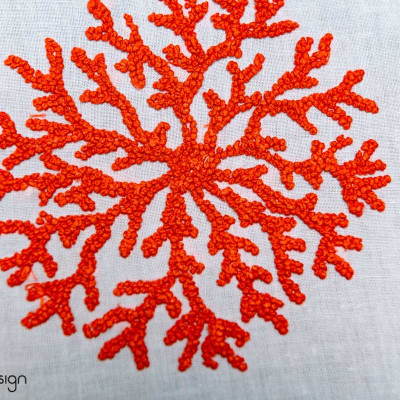 Bộ lót đĩa và khăn ăn linen thêu san hô tròn