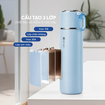 Bình giữ nhiệt inox 316 Elmich EL8315 480ml, Hàng chính hãng, nắp dùng làm cốc, có lưới lọc -JoyMall