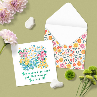 Set 5 thiệp chúc mừng tốt nghiệp, nhà mới, việc mới, chúc may mắn SDstationery New Beginnings họa tiết hoa, chữ ép kim 12x12