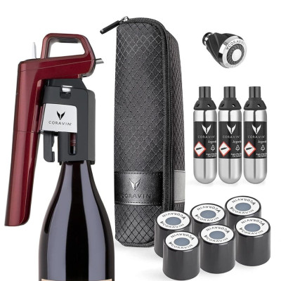 Coravin - Bộ Dụng Cụ Chiết Rượu Timeless Six+ Màu Burgundy - 14 Món