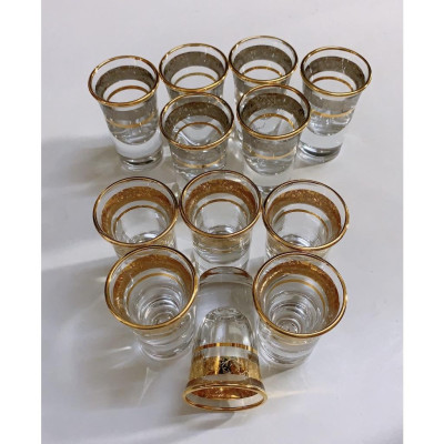 Bộ 6 ly thuỷ tinh uống rượu khảm bạc cao cấp miệng loe, viền vàng