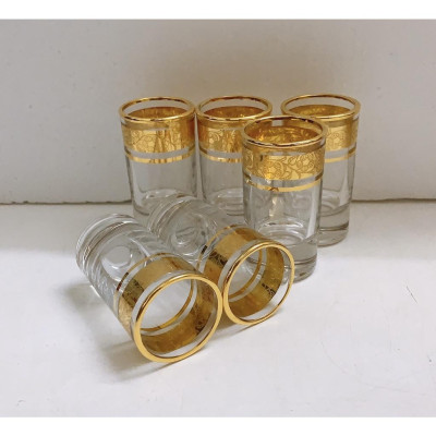 Bộ 6 ly thuỷ tinh uống rượu khảm vàng, bạc cao cấp đế dày_ giao ngẫu nhiên
