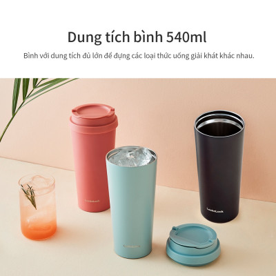 Bình giữ nhiệt LocknLock New Clip Tumbler màu đen LHC4279BLK 540ml, Hàng chính hãng, có 2 nắp thay thế - JoyMall