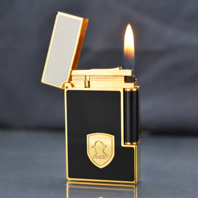 Vỏ Hột Quẹt Bật Lửa D upon Gas Đá D199V Họa Tiết Hoa Văn Cách Điệu Sơn Mài Khắc Hình Điệp Viên 007 Màu Đen Viền Vàng/Bạc