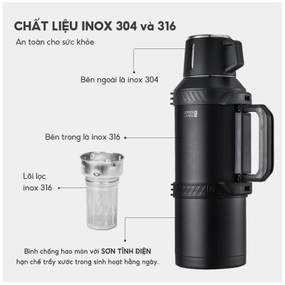 Bình Giữ Nhiệt Inox 4L Lebenlang LBL3026, Lõi Lọc Trà Inox 316, Giữ Nhiệt 6–8H, Có Dây Đeo, Miệng Rộng Dễ Vệ Sinh - hàng chính hãng
