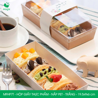 MFHP7T - 19.5x9x6 cm - 100 hộp giấy nắp PET trắng đựng thực phẩm, thức ăn mang đi