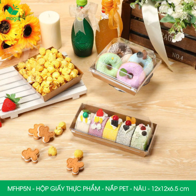 MFHP5N - 12x12x6.5 cm - 100 hộp giấy nắp PET kraft nâu đựng thực phẩm, thức ăn mang đi