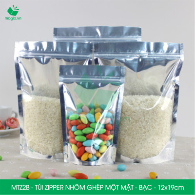 MTZ2B - 12x19cm - Combo 100 Túi Zipper Bạc đáy đứng, một mặt trong