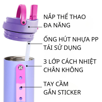 [Elemental chính hãng - Thương hiệu Mỹ] Bình giữ nhiệt Elemental Iconic Charm 590ml màu tím lilac, giữ nhiệt tốt, inox 304, an toàn sức khỏe