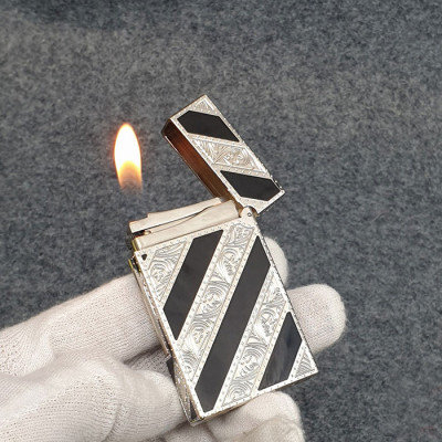 Vỏ Hột Quẹt Bật Lửa D upont D42T Họa Tiết Hoa Lá Sơn Mài Nền Đen Trắng Đối Nhau - Dùng Gas Đá Cao Cấp